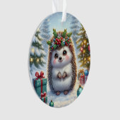 Hedgehog with Holly Wreath & Tree Lights Ornament (voorkant)