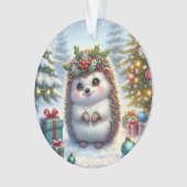 Hedgehog with Holly Wreath & Tree Lights Ornament (voorkant)