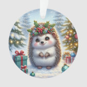 Hedgehog with Holly Wreath & Tree Lights Ornament (voorkant)