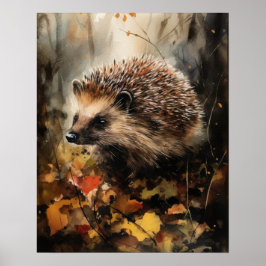 Hedgehog Woodland Animal Art Print Poster
