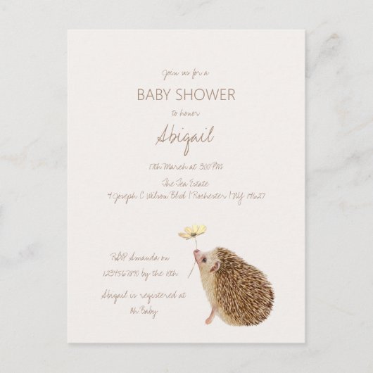 Hedgehog Woodland Forest Baby shower Briefkaart (Voorkant)