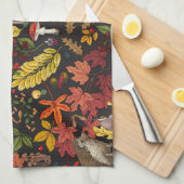 Hedgehogs and autumn forest flora on black theedoek (Quarter Fold)