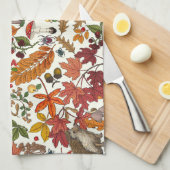 Hedgehogs and autumn forest flora on ivory theedoek (Quarter Fold)