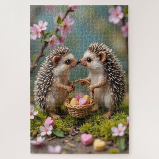 Hedgehogs Carefully Sharing Valentine Hearts Legpuzzel (Verticaal)