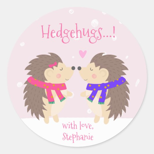 Hedgehugs. Cute Personalized Hedegel Kerstmis Ronde Sticker (Voorkant)