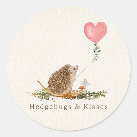 Hedgehugs & Kisses Hedgehog Roze Ballon Valentijn Ronde Sticker (Voorkant)