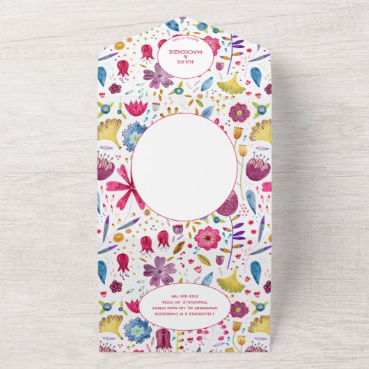 Hedgerow Wild Flowers Waterverf Painting All In One Uitnodiging (Buitenkant)