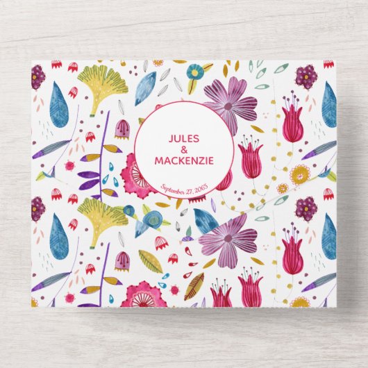 Hedgerow Wild Flowers Waterverf Painting All In One Uitnodiging (Achterkant)