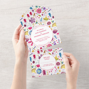 Hedgerow Wild Flowers Waterverf Painting All In One Uitnodiging