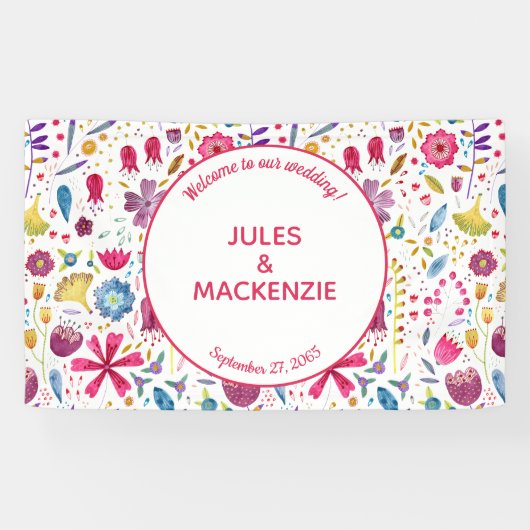 Hedgerow Wild Flowers Waterverf Wedding Spandoek (Horizontaal)