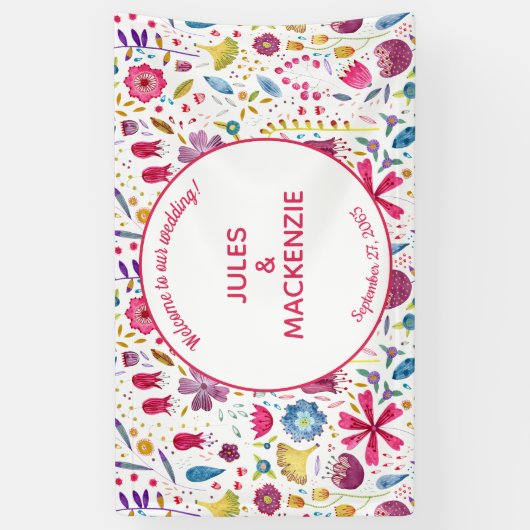 Hedgerow Wild Flowers Waterverf Wedding Spandoek (Verticaal)