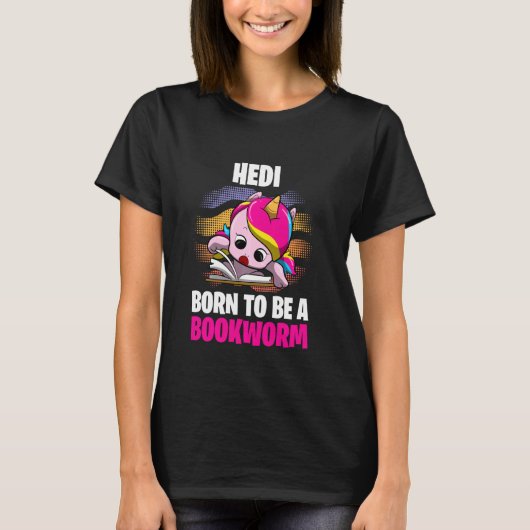 Hedi geboren als boekworm gepersonaliseerd t-shirt (Voorkant)