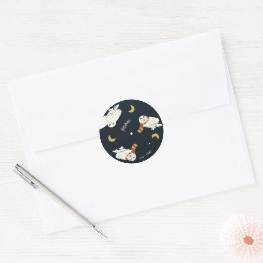 Hedwig Nighttime Moonlight Pattern Ronde Sticker (Envelop)