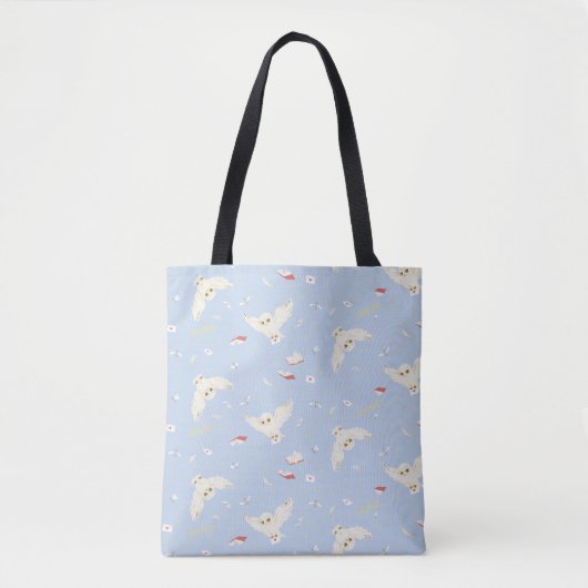 Hedwig Owl Post Letters and Books Pattern Tote Bag (Voorkant)