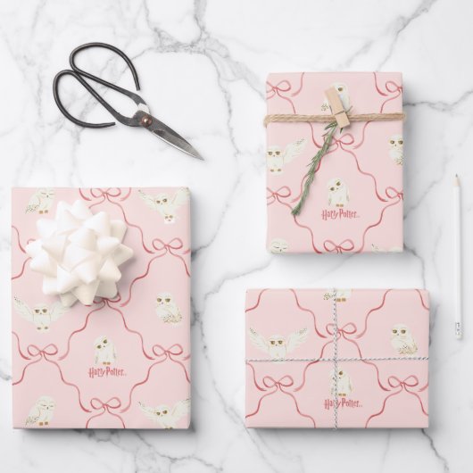 Hedwig Roze Lint Patroon Inpakpapier Vel (Voorkant)