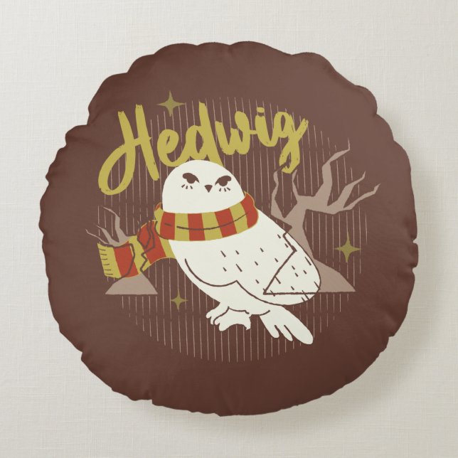 Hedwig Whimsical Bos Tekening Rond Kussen (Voorkant)