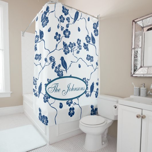 Heedendaagse trekvogels en bloemenwolken - Showgor Douchegordijn (In situ)