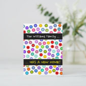 ".. HEEFT EEN NIEUW HUIS!" + Veel kleurrijke cirke Aankondigingskaart (Staand voorkant)