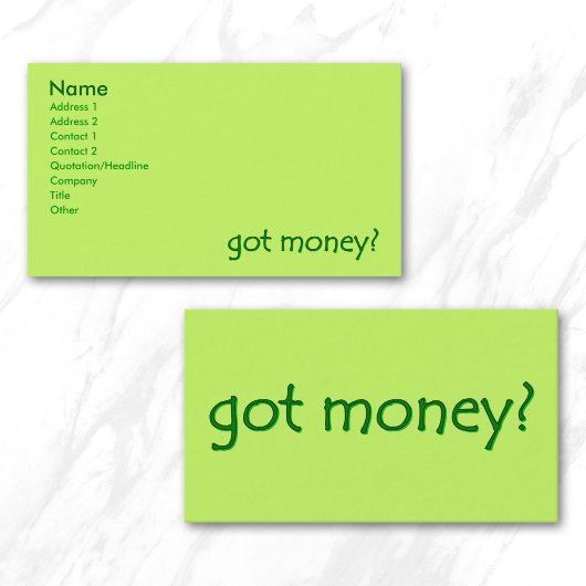 Heeft Green geld? Visitekaartje