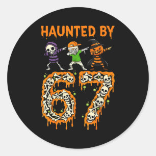 Heeft last van 6-7 Halloween skelet Dabbing Meme M Ronde Sticker