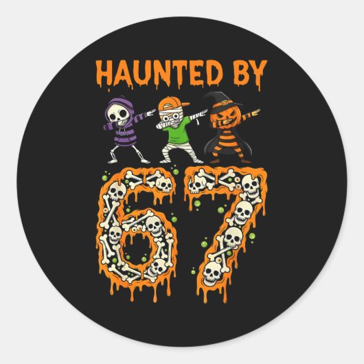 Heeft last van 6-7 Halloween skelet Dabbing Meme M Ronde Sticker (Voorkant)