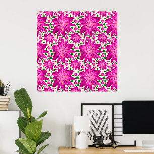 Heeft Roze Bloem Naadloos Patroon Poster