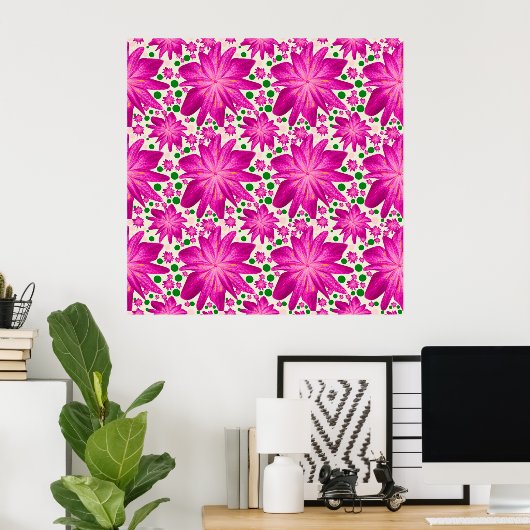 Heeft Roze Bloem Naadloos Patroon Poster (Thuiskantoor)