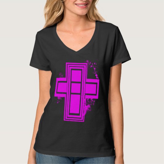 Heeft Roze Grunge Graffiti Kruis T-shirt (Voorkant)