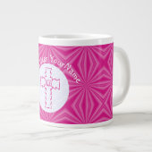 Heeft Roze Zig-Zag Kruis Roze Wit Gepersonaliseerd Grote Koffiekop (Voorkant rechts)