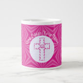 Heeft Roze Zig-Zag Kruis Roze Wit Gepersonaliseerd Grote Koffiekop (Voorkant)