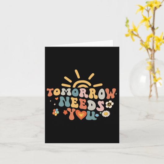 Heeft u mentale gezondheid bewustzijn groovy retro kaart (Gele Bloem)