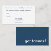 heeft verwijzingskaarten van vrienden aanbevelingskaartje (Voorkant / Achterkant)