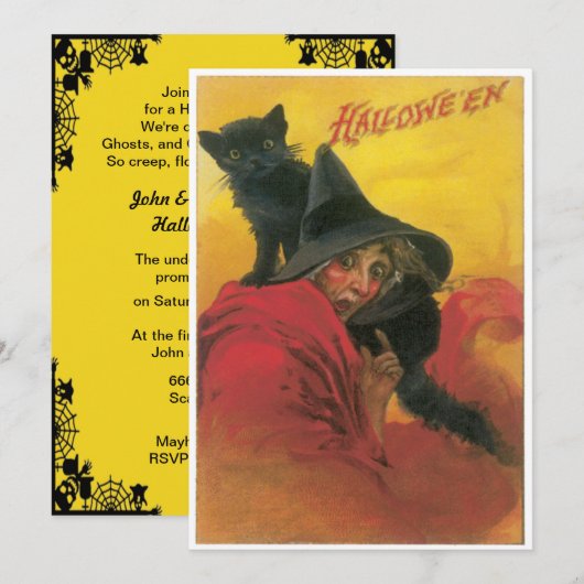 heek en zwarte kat Halloween Kaart (Voorkant / Achterkant)