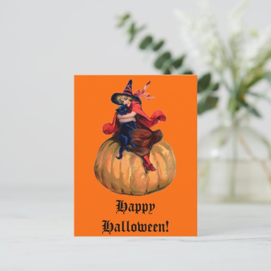  heek en zwarte kat-halloween-Kaart Feestdagenkaart (Staand voorkant)