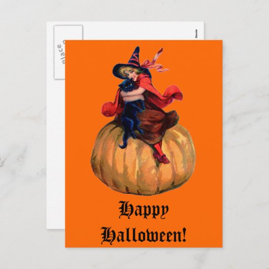  heek en zwarte kat-halloween-Kaart Feestdagenkaart (Voorkant / Achterkant)