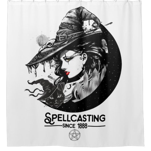 heek en zwarte kat Wiccan Wicca Spellcasting Douchegordijn (Voorkant)