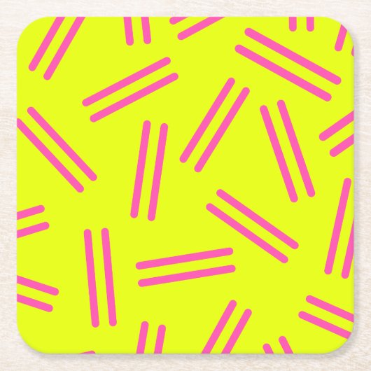 Heel 80s Retro Pattern Neon Yellow Magenta roze Kartonnen Onderzetters (Voorkant)