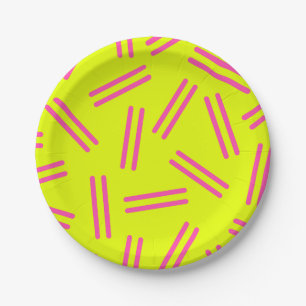 Heel 80s Retro Pattern Neon Yellow Magenta roze Papieren Bordje