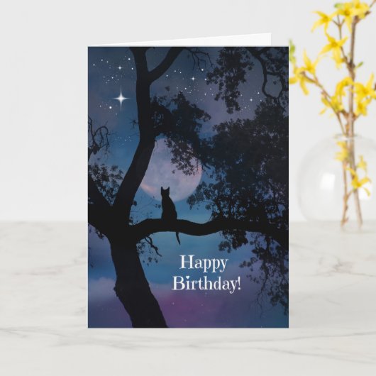 Heel Cute Cat Birthday Kaart, wil waar komen! Kaart (Gele Bloem)