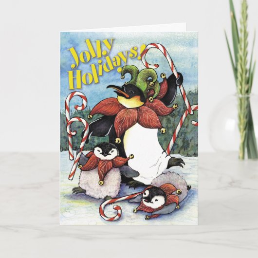 Heel de Pinguïnen van de Vakantie, Kerstkaart Feestdagen Kaart (Voorkant)
