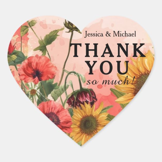 🌻Heel erg bedankt Sunny Petals & Scarlet Blooms Hart Sticker (Voorkant)