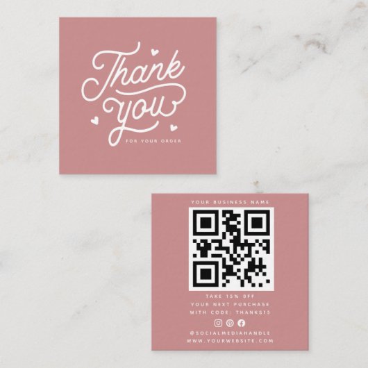 Heel erg bedankt voor je QR-code | Roze Vierkante Visitekaartje (Voorkant / Achterkant)