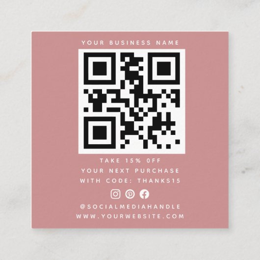 Heel erg bedankt voor je QR-code | Roze Vierkante Visitekaartje (Achterkant)