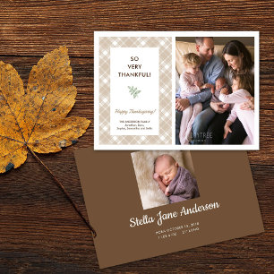 Heel erg dankbaar   Thanksgiving geboorteaankondig Feestdagenkaart