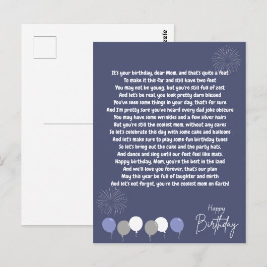 Heel grappig gedicht voor Birthday Mam Briefkaart (Voorkant / Achterkant)
