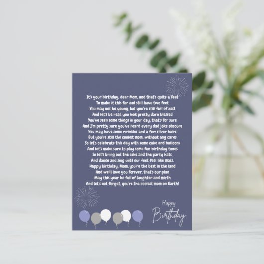 Heel Grappig Gedicht voor Verjaardag Moeder Briefkaart (Staand voorkant)