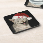 Heel grappig Kerstman Kat Lach Foto Kerstmis Bier Onderzetter (Linkerzijde)
