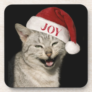 Heel grappig Kerstman Kat Lach Foto Kerstmis Bier Onderzetter