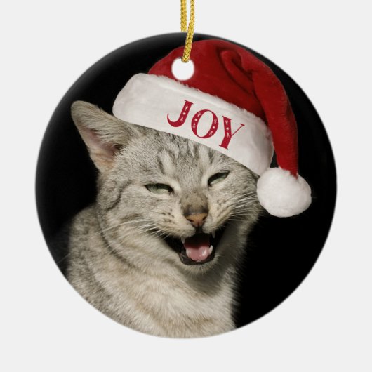 Heel grappig Kerstman Kat Lach Foto Kerstmis Keramisch Ornament (Voorkant)