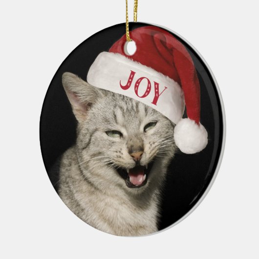 Heel grappig Kerstman Kat Lach Foto Kerstmis Keramisch Ornament (Links)